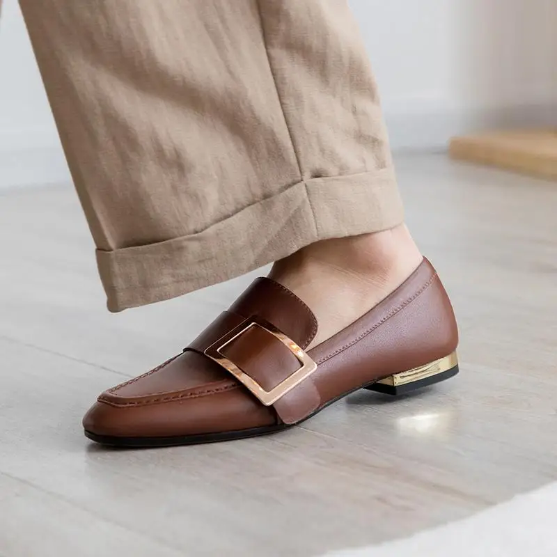 Olla De On Pisos Primavera Hebilla Mujer Conducción Genuino Streetwear Dedo Brown 2019 Casual Cuadrado Cuero L20 Pie Slip Del Krazing blanco Zapatos Modelo gdxEqYd