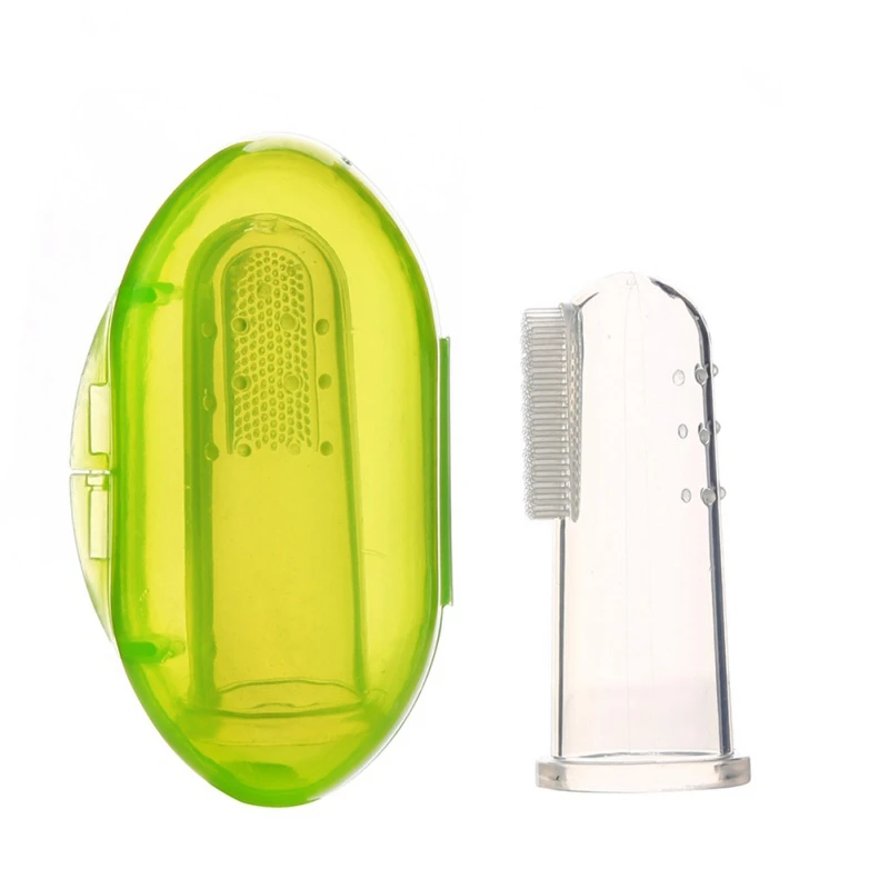 

Baby Finger Toothbrush Set Safety Silicone Tongue Cleaning Brush Oral Massager Finger Set Toothbrush Shell Multi-Color Optional