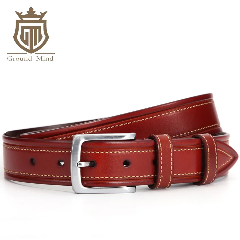 Mens Italian Leather Belt Luxury Double Stitched Belts for Menmens
