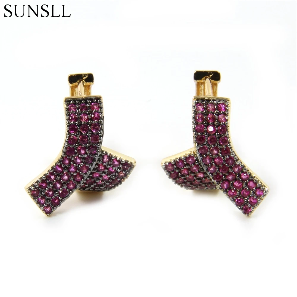 SUNSLL Golden Color Copper Multicolor Cubic Zirconia Hoop Earrings Women's Party Fashion Jewelry Cobre CZ Brincos | Серьги