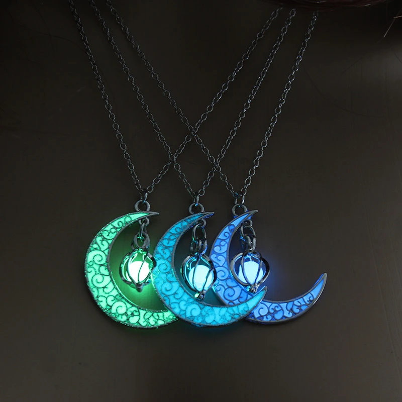 Visa mini Bel terug 2022 Maan Glowing Ketting Gem Charm Sieraden Glow In The Dark Halloween  Hanger Hollow Lichtgevende Steen Hanger Ketting Geschenken|Hanger Kettingen|  - AliExpress