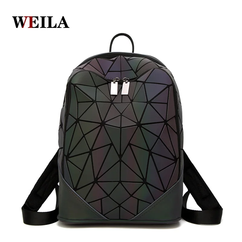 

Fashion Women Backpack PVC Geometric Luminous Backpack 2018 New Travel Bags For School Back Pack Holographic Backpacks