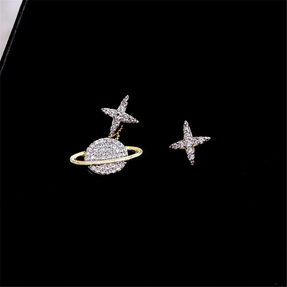 

Fashion Asymmetric Copper Saturn Earrings Stud Star Elegant Earrings For Women Valentines Gift