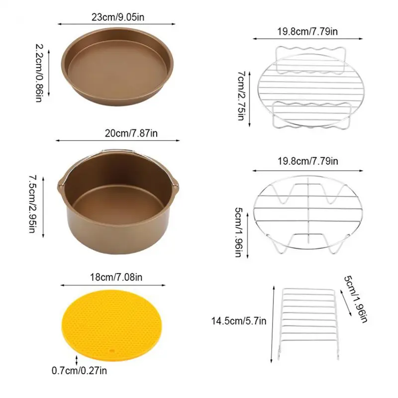 Аксессуары для воздушной фритюрницы 8 дюймов для 9 штук, Воздушная фритюрница для торта, бочки для пиццы, силиконовая подставка для хлеба, полка для еды, металлический держатель для стойки