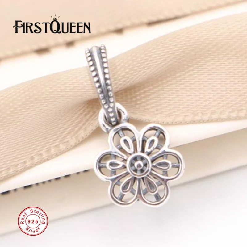 

FirstQueen Vintage Flower Dangle Charm Silver 925 Original Fit Snake Chain For Jewelry Making 925 Sterling Silver Jewelry