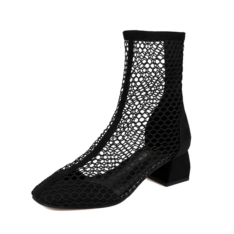 CHAISHOU Summer New Women Sandals 2019 Fashion Boots Baotou Sexy Mesh Openwork Thick Heel Pumps krasovki Famela B-474