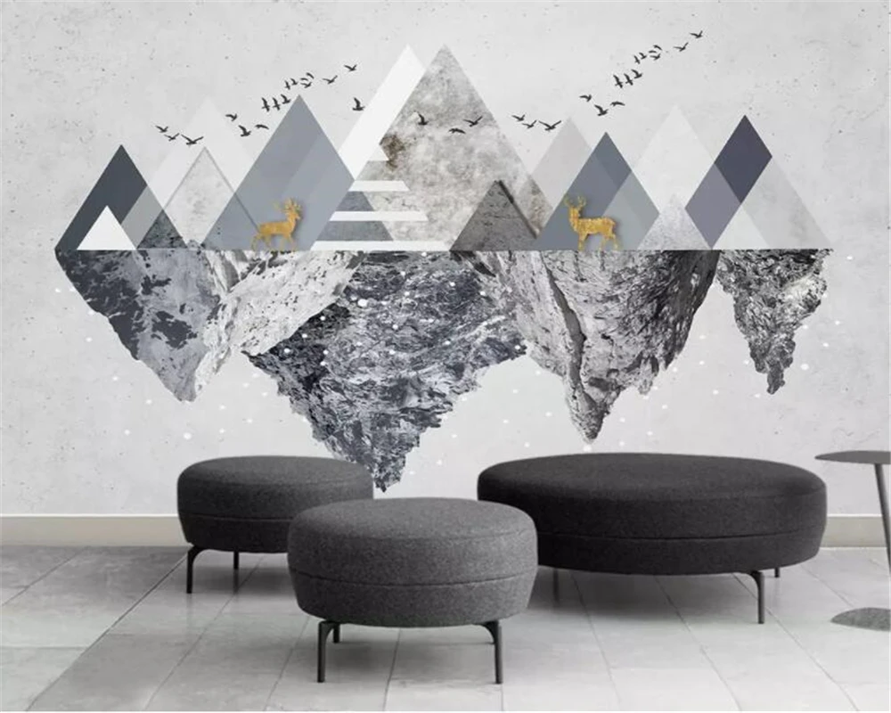 

beibehang Custom large 3d wallpaper modern minimalistic abstract geometric triangle elk bird TV background wall 3d wallpaper