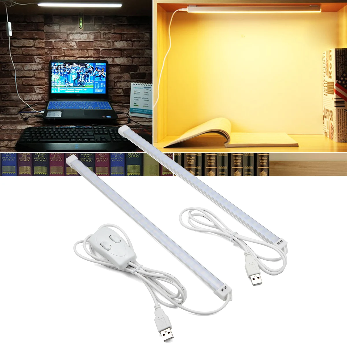 Светодиодный светильник с usb-кабелем для шкафа, книжного шкафа, внутреннего освещения, кухонного шкафа, 35 см, жесткая трубка, барный светильник s