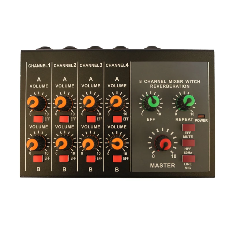 8 Channel Microphone Mono Stereo Audio Mixer Home