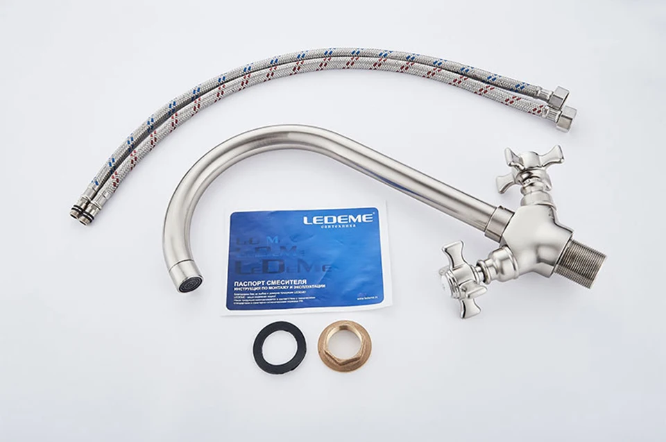 LEDEME Kitchen Faucet Dual Handle Polished Rotating 2 Holes Home Taps Thermostatic Mixer Mounted Basin Faucets L4311A-2