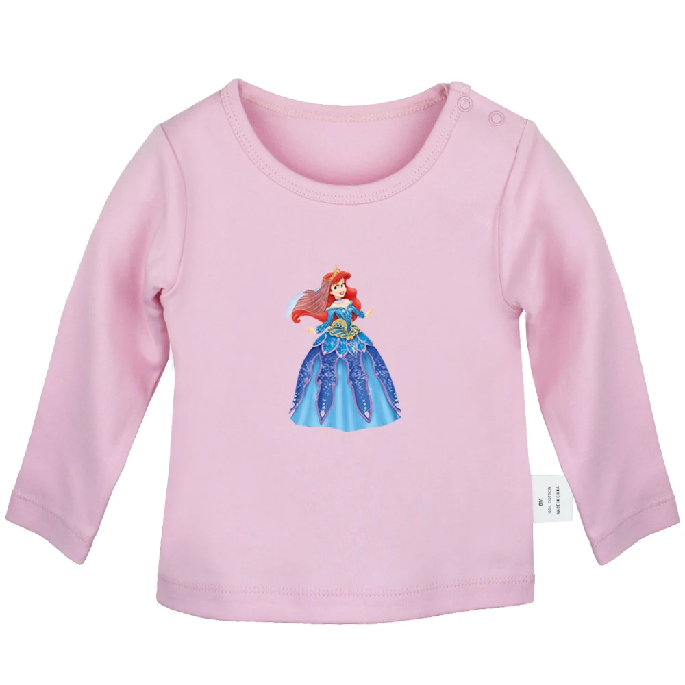 

Cartoon Little Mermaid Ariel Cute Princess Snow White with Flowers Newborn Baby T-Shirts Toddler Graphic Long Sleeve Tee Tops