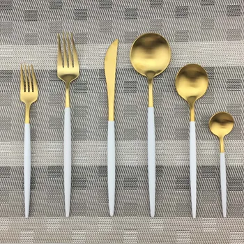 

1Pc Promotion Colorful Cutlery Set 18/10 Stainless Steel Portugal Style Dinner Set White Top Gold Dinnerware Fork Scoop Knife