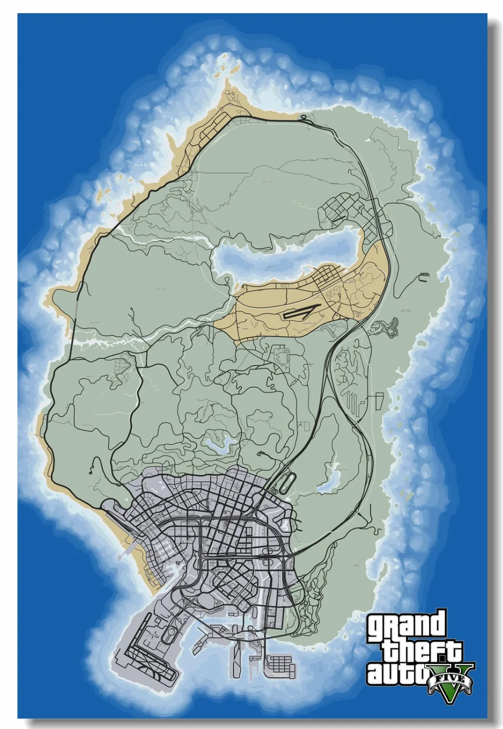 Пользовательские холст настенные принты GTA V игра Карта постер Grand Theft Auto San Andres