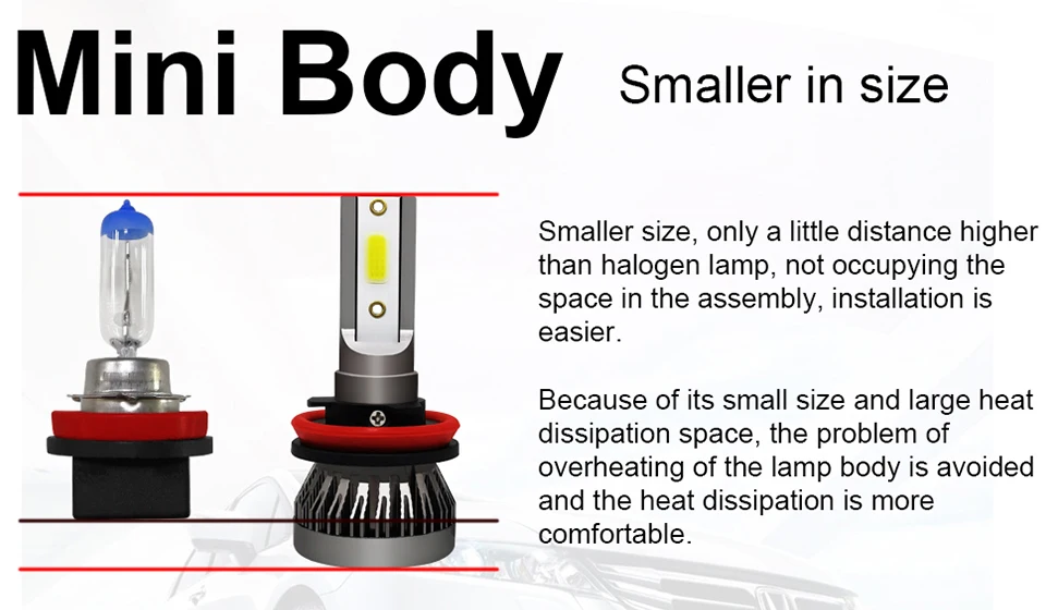 Foxcncar Mini H7 LED Fanless H7 3000K 4300K 6500K 8000K Car Headlight Cob Chip 8000LM H1 H11 H8 9005 9006 HB3 HB4 12V Auto Beam  (6)