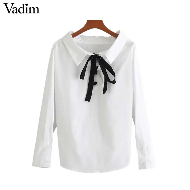 vadim sweet back lace up bow tie shirts black white blouse european style vadim sweet back lace up bow tie shirts black white blouse european style