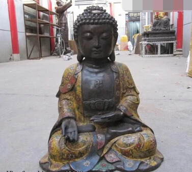 

Free Shipping JP S1099 100% Pure Bronze Handwork cloisonne Ru Lai Tathagata Amitayus Sakyamuni Buddha