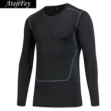 AtejiFey с длинным рукавом и круглым вырезом эластичная плотная Спортивная одежда для фитнеса Мужская рубашка для йоги удобная, сухая, дышащая впитывающая пот Спортивная одежда футболки для бега