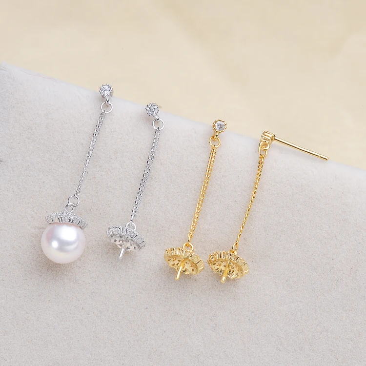 

925 Sterling Silver Pearl Earrings Fashion Stud Earrings Beautiful Findings Exquisite Jewelry Parts Fittings Women's Accessories