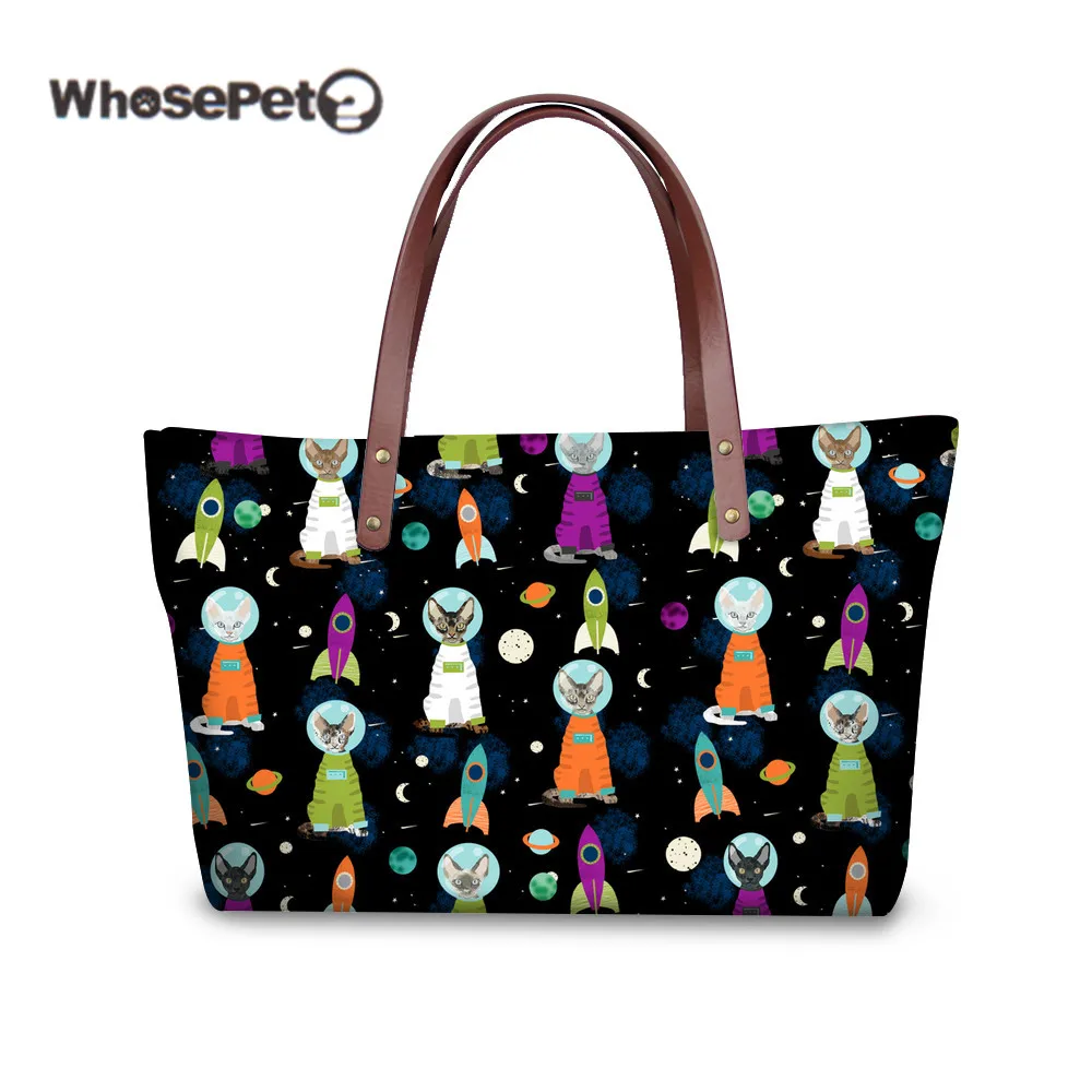 

WHOSEPET Tote Handbags Women Messenger Bags For Shopping Space Cats Pattern Ladies Hand Bags Large Capacity Sac a Main Femme