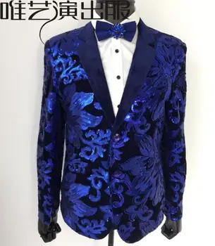 

men suits designs masculino homme terno stage costumes for singers men sequin blazer dance clothes jacket star style dress blue