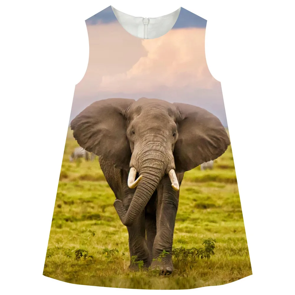 Baby girl dress Kids animal elephant print Dress Sleeveless casual