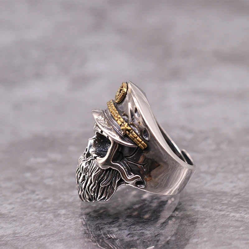 SOQMO Твердые 925 пробы серебряные кольца с черепом и бородой для мужчин подарок Панк Мода Открытое тайское серебрянное кольцо ювелирные изделия Anillos SQM045