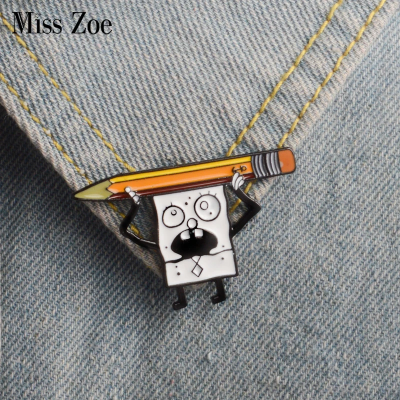 

Funny Sponge pencil enamel pin Cartoon Brooch Badge Denim Jeans Lapel pin Clothes cap bag Creative gift for kids girls