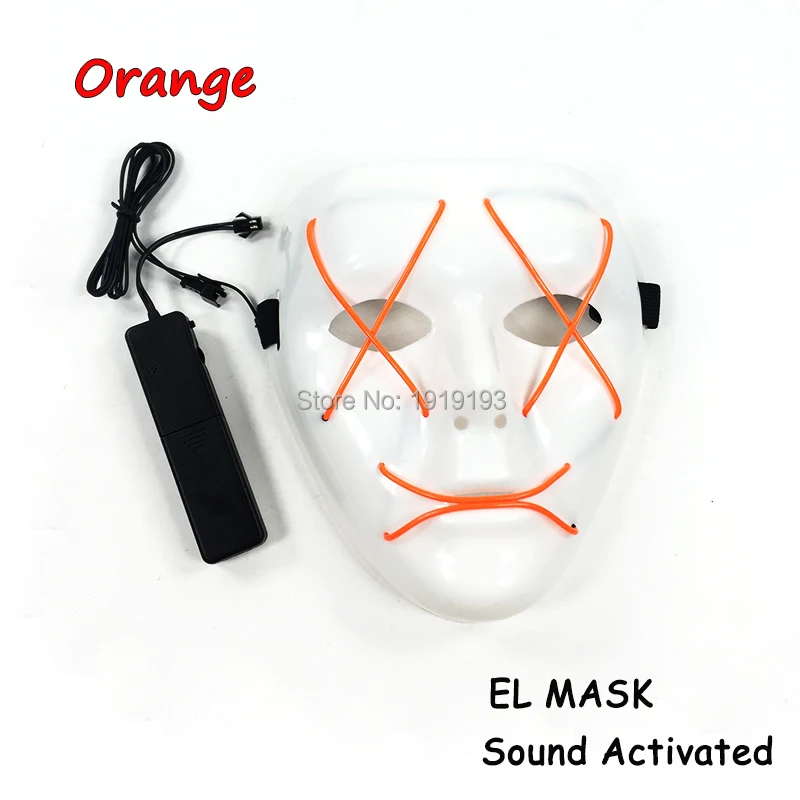 Новая EL проволочная маска светящийся светодиодный неоновый костюм плоский рот X глаза маска для страшного декор для Хэллоуина, вечеринки реагирующий на звук