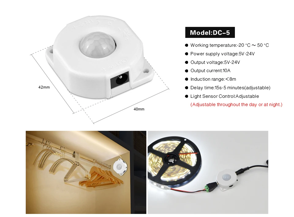 Интеллектуальный DC12-24V 5A PIR датчик движения переключатель движения тела инфракрасный детектор автоматический переключатель для светодиодной ленты светильник