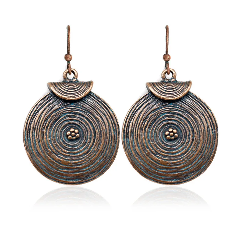 

Retro Spiral Texture Disc Water Ripple Earrings Bronze Ethnic Simple Rustic Bohemian Woman Fashion Holiday Jewelry