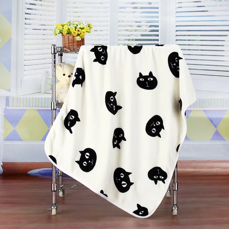 Baby Blankets Baby Warm Cute Cat Pattern Soft Coral Fleece Blankets