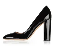 Ladies Womens Handmade Round Toe 100mm High Heel Slip On Block Heel Pumps Party Office Cozy Chunky Heels Dress Shoes Thick Heels