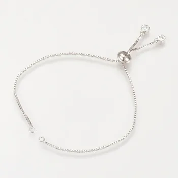 

Brass Adjustable Bracelet Making with Cubic Zirconia Slide Extender Chains Long Lasting Plated Drawstring type 9.4"(24cm); 1.5mm