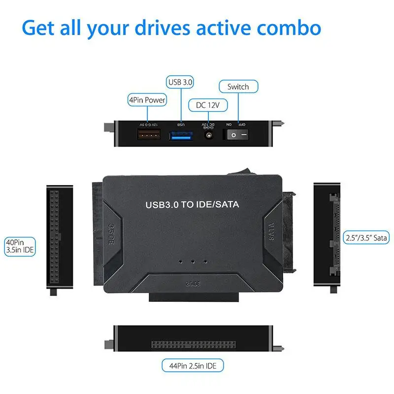 

EastVita IDE & SATA to USB 3.0 Converter External Hard Drive Adapter with Three Hard Disk Drives 1 Drive 3 500MB/S EU US r20
