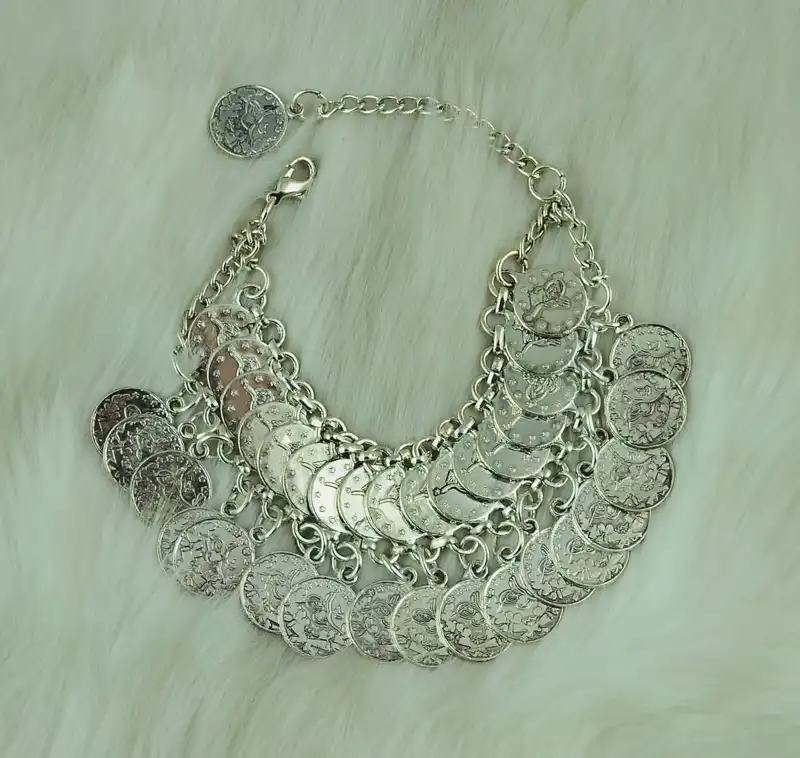 Tribal étnico Moneda De Plata Borla Gypsy Festival turco de tobillo Pulsera Joyería