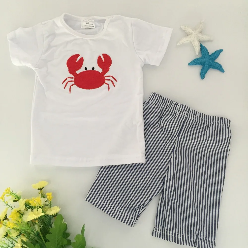baby clothes new boy sets white and red crab boutique stripes shorts