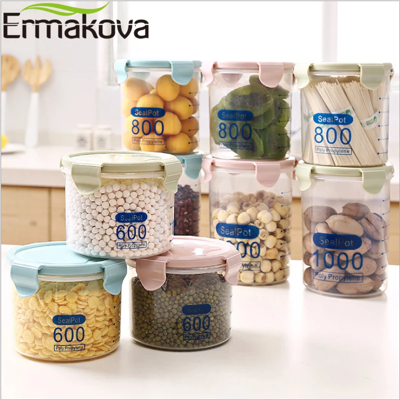 

ERMAKOVA Airtight Food Storage Container PP Kitchen Container Dry Food Storage Jar with Scale Food Storage Box with Easy Lock