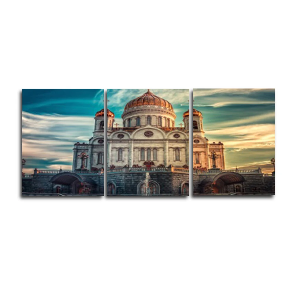 

Vintage 3 Panel Poster Wall Artwork Famous Building Canvas Oil Painting for Living Room Home Decor Wedding Decoration No Frame