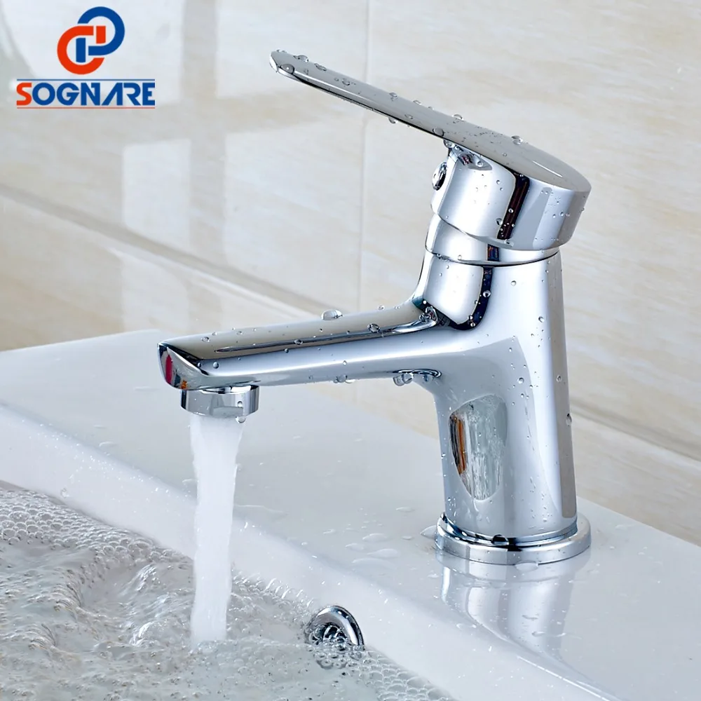 

SOGNARE Basin Faucet for Bathroom Faucets Single Handle Cold and Hot Water Tap Deck Mount Mixer Taps Waterfall Sink Faucet Crane