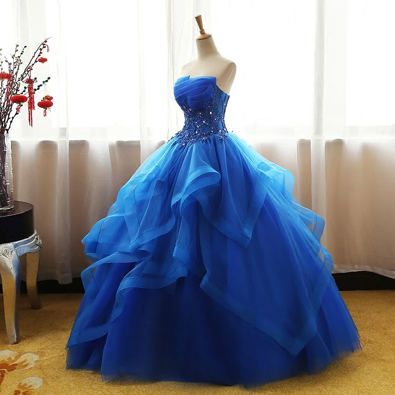 affordable wedding dresses Fashion Luxury Lace Black Blue Champagne Quinceanera Dress Ruched Crystal Organza Vestidos De 15 Debutante Gown Bohemia Princess reception dress for bride