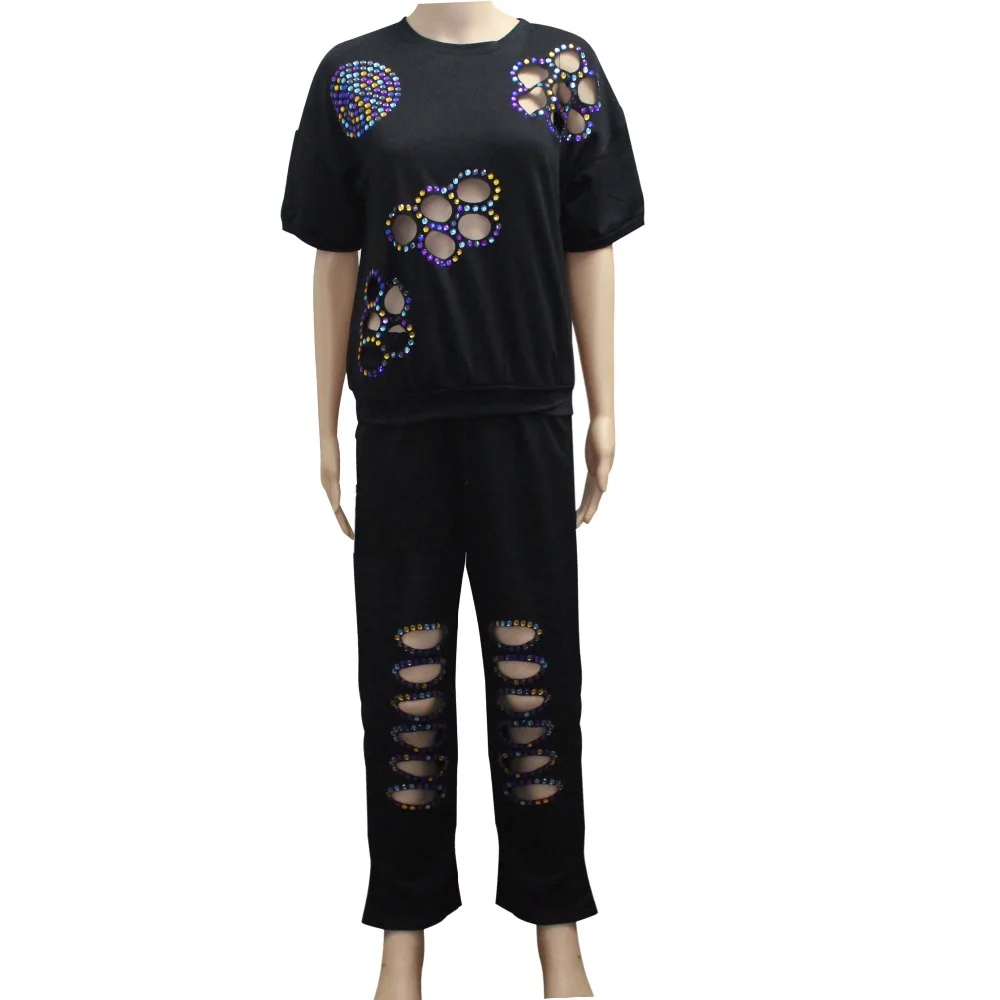 

tilapia fashion brand women set top and trouser 2in1 crystal decoration spring autumn casual girl set