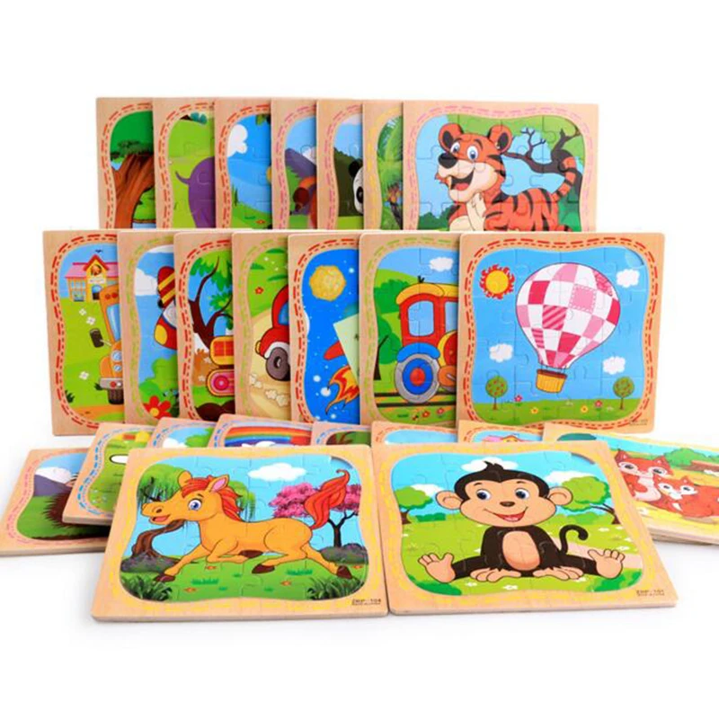 

4x4 Slice Wood Puzzle Cognition Puzzles Cartoon Animals Jigsaw Board Early Education Toys oyuncak Games for Kids Children