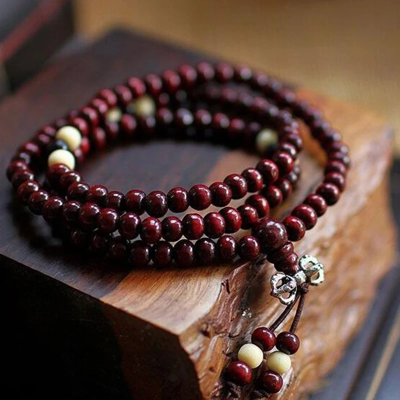 

Fashion Bracelets Natural 6mm Rosewood Beads 108 Buddha Bracelets Men Women Long Bangle Religion Gift Wholesale Tibet Jewelry