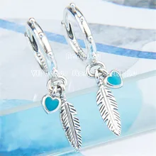 Новые летние 925 пробы серебряные духовные перья с бирюзовой эмалью серьги женские ювелирные изделия EA109