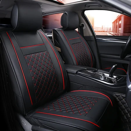 Автомобильные чехлы на сиденья для путешествий, универсальные чехлы из искусственной кожи, чехлы на переднее заднее сиденье для Ford Edge Mondeo Ecosport Focus Fiesta Series - Название цвета: Black red standard