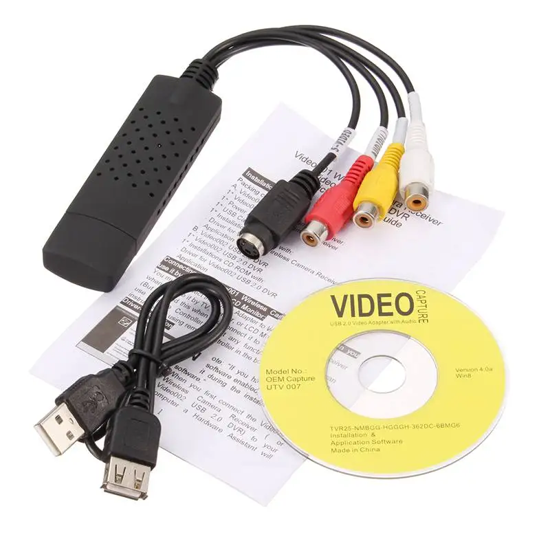 

USB Video Capture Card TV Tuner CCTV VCR DVD HDTV Audio Adapter Converter Connector for Win 10 NTSC Video Game on PC/Laptop