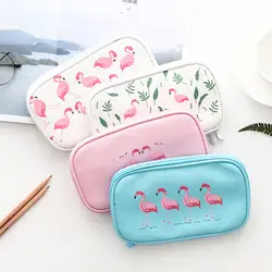 Kawaii милые животные Фламинго искусственная кожа пеналы для девочек Pencilcase молния пенал непромокаемый пенал школьные поставки