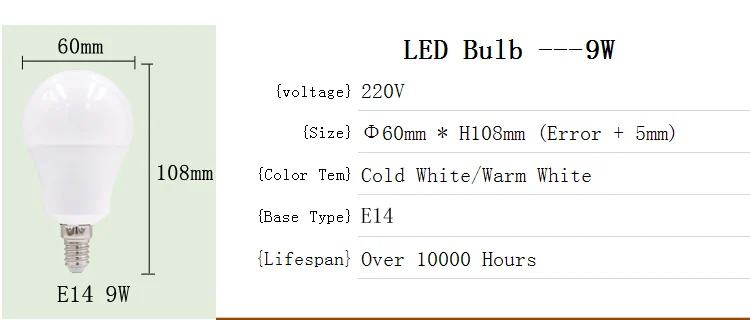 6 шт. светодиодный светильник E27 E14 3 Вт 5 Вт 7 Вт 9 Вт 12 Вт 15 Вт 18 Вт AC220V Смарт IC светодиодный светильник Холодный белый Теплый белый лампада ампула бомба лампа