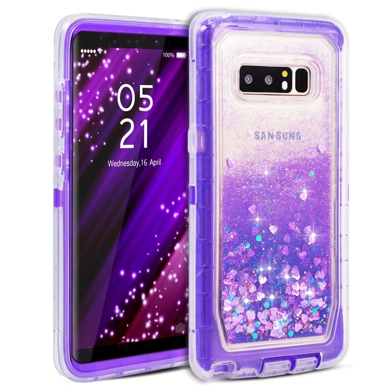 Роскошный чехол 3 в 1 с зыбучим песком для samsung S8, S9, S10 Plus, Note 8, 9, 10 plus, S7 Edge, TPU, жесткий динамический с блестками и жидкостью - Цвет: purple