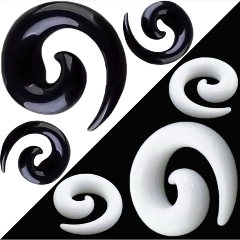 

1 pair Punk Black white Acrylic Spiral Taper Flesh Tunnel Ear Stretcher Expander Stretching Plug Snail Piercing Body Jewelry